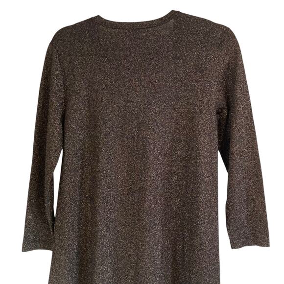 J McLaughlin Brown Gold Metallic Knit Aline Holiday Sparkly Dress Size Medium - Picture 6 of 16